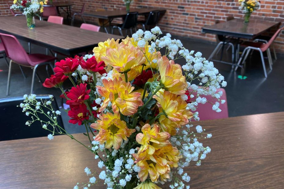 Flowers on a table in Martin's dining room